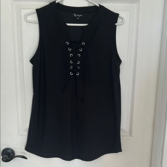 Lily Morgan Black Lace-Up Sleeveless Tank Top - Picture 1 of 6